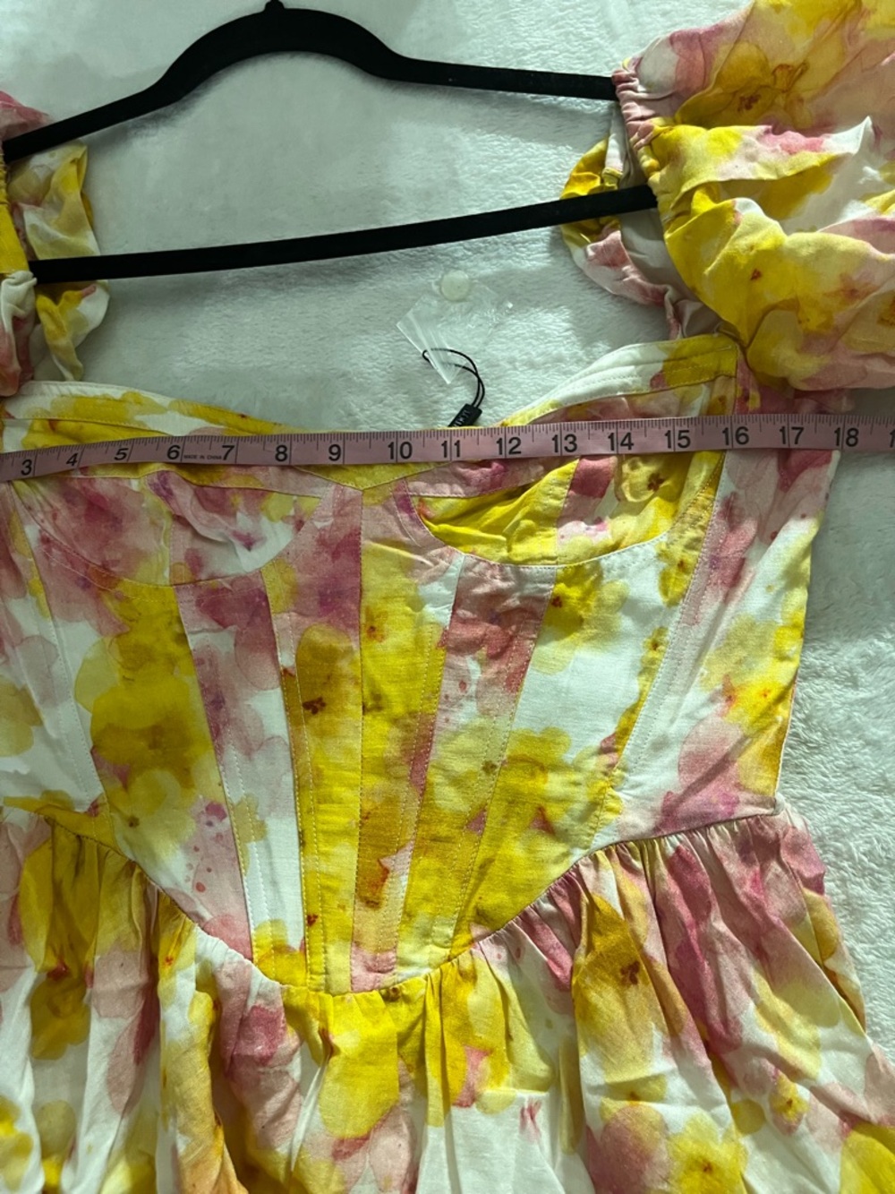 New BARDOT Kiah Floral Print Boned Corset Puff Sleeve Minidress In Pink Yellow L - Picture 9 of 16